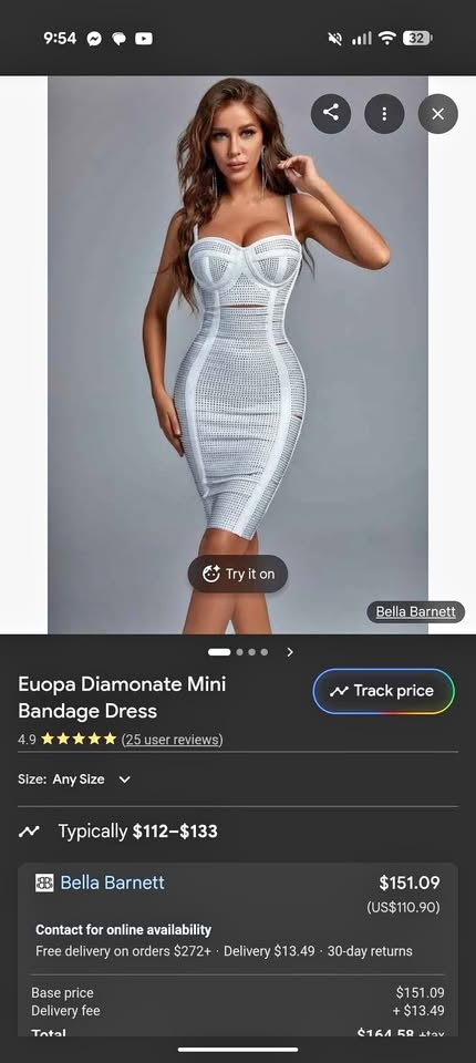 Bella Barnett White Euopa Diamonate Mini Bandage Dress