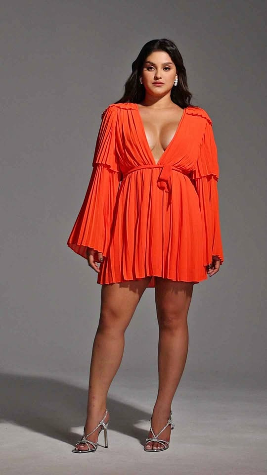 Bella Barnett Orange Pleated Mini Dress XL