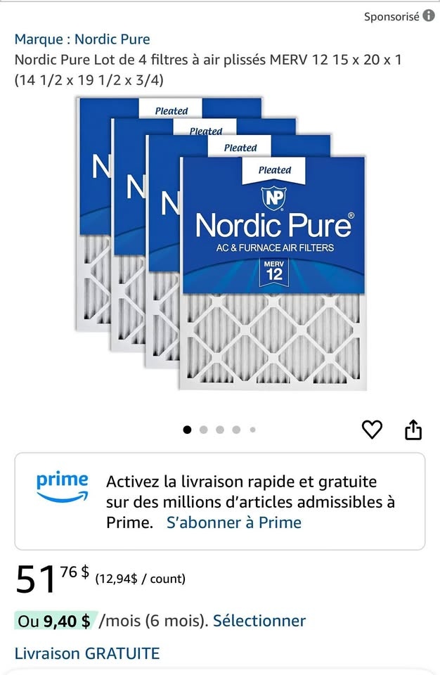 Nordic Pure 4 Pack MERV 12 Air Filters 15x20x1