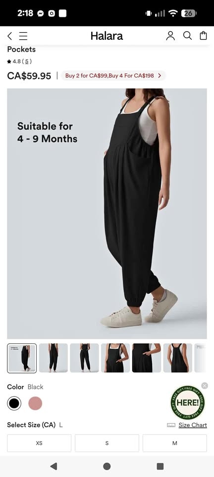 Waffle Casual Maternity Jogger Overalls Black/L