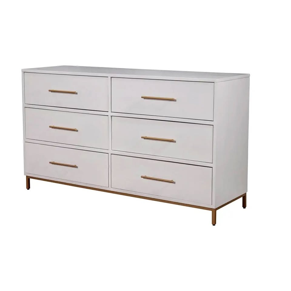 White & Gold 6-Drawer Dresser
