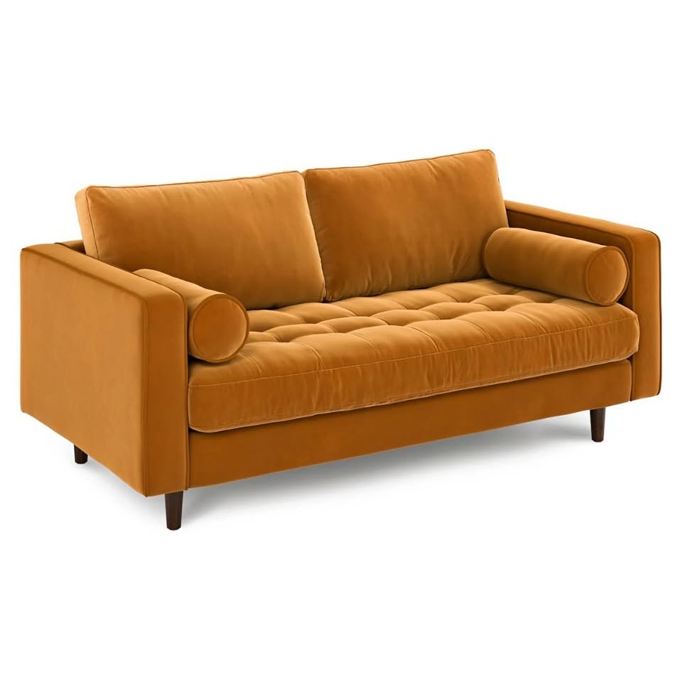 Tufted Velvet Loveseat - Plush Pacific Ginger 72"