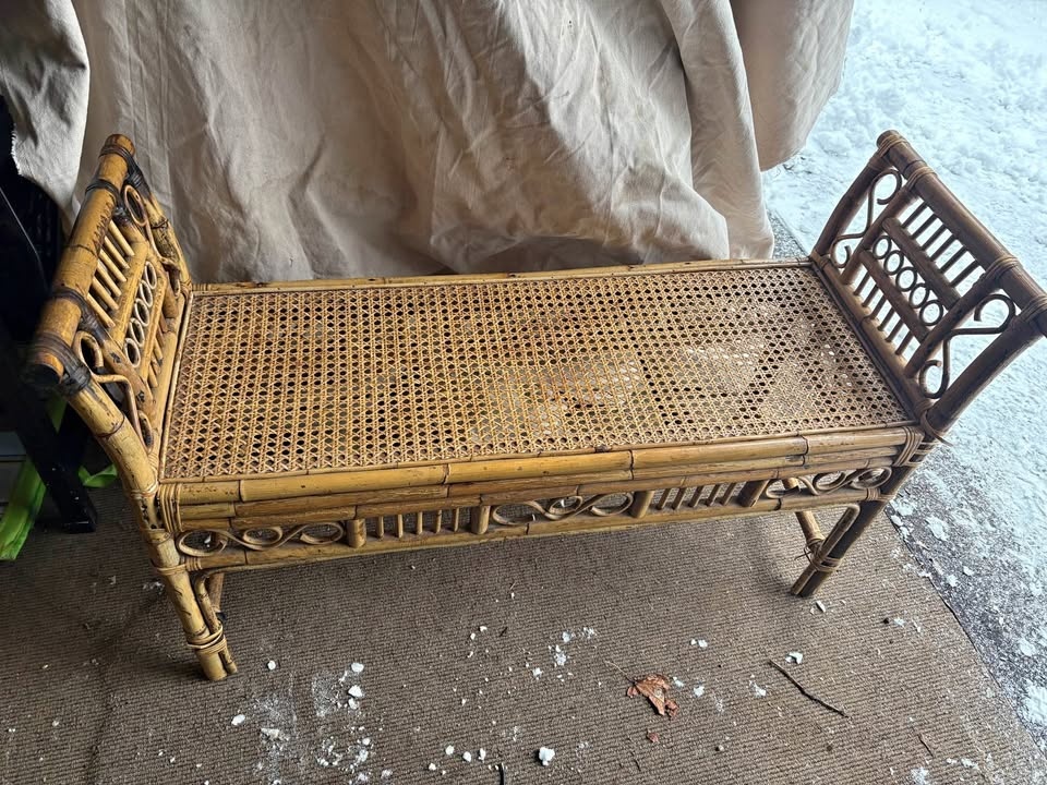 Vintage Bamboo Rattan Cane Bench