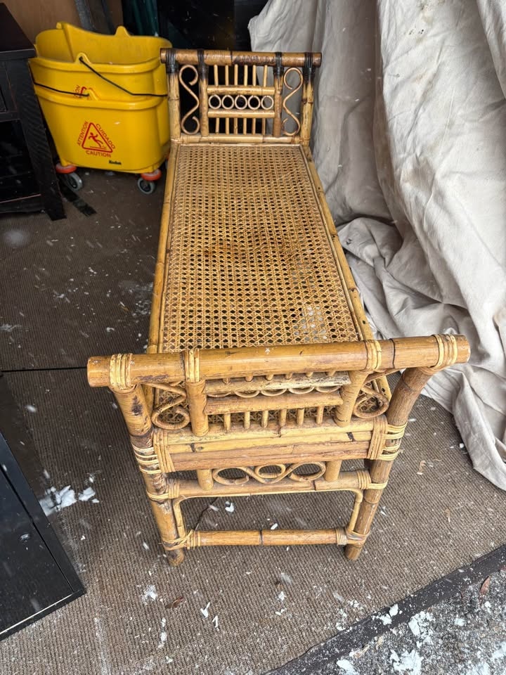 Vintage Bamboo Rattan Cane Bench - photo 2