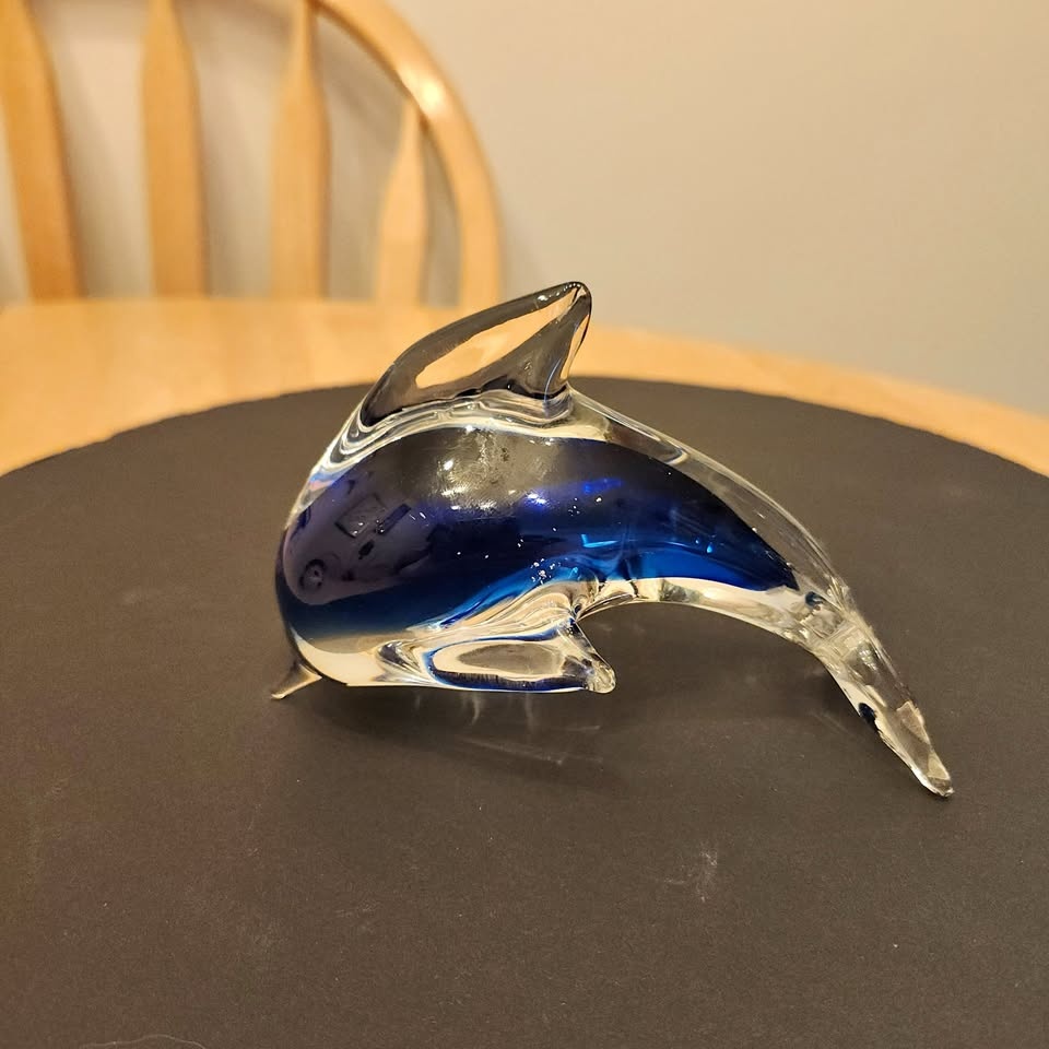 Rich Blue and Clear Glass Dolphin Figurine
