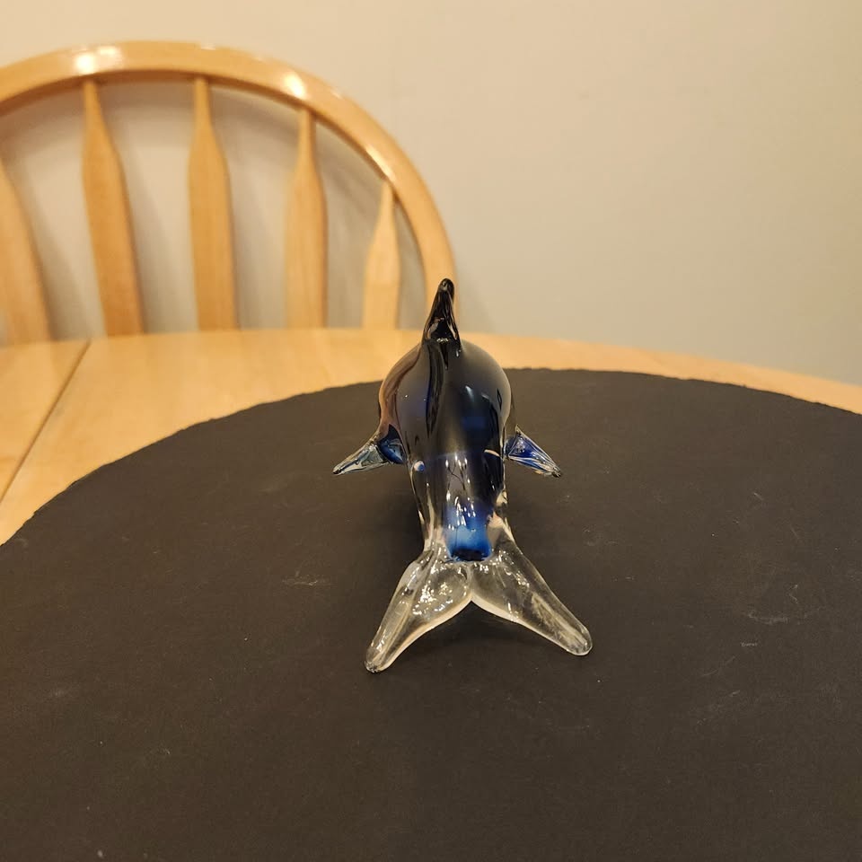 Rich Blue and Clear Glass Dolphin Figurine - photo 2