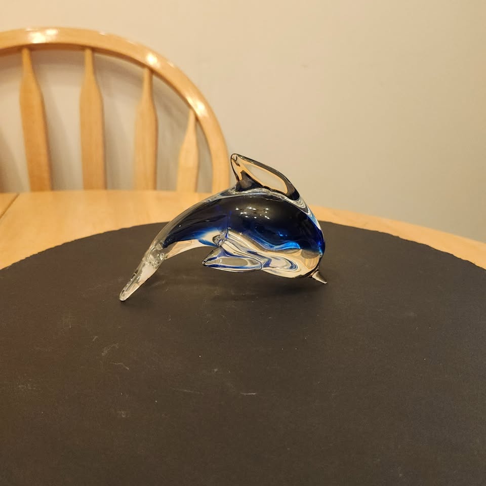 Rich Blue and Clear Glass Dolphin Figurine - photo 3