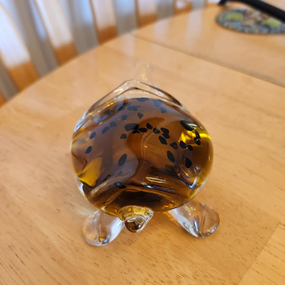 Golden Amber and Clear Glass Turtle Paperweight Figurine, Decor - photo 4