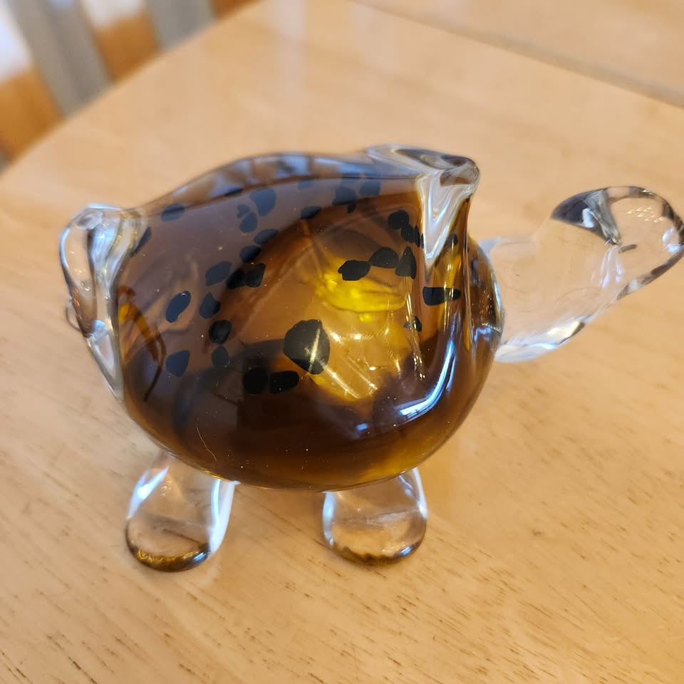 Golden Amber and Clear Glass Turtle Paperweight Figurine, Decor - photo 5