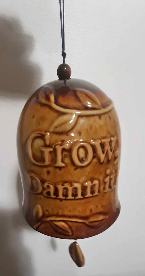 Grow Damnit Embossed Ceramic Bell Wind Chime