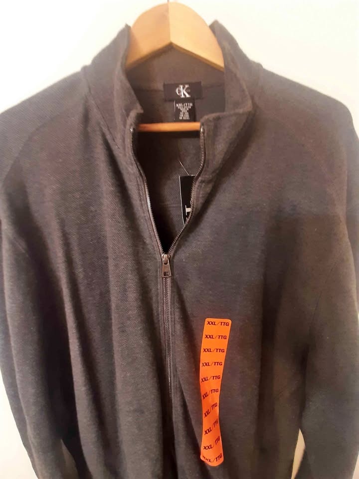 Calvin Klein Mens XXL Gray Full Zip Jacket Sweater