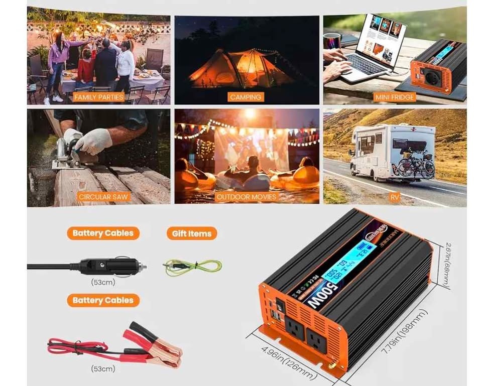 500W Pure Sine Wave Power Inverter DC 12V to AC 110/120V - photo 3