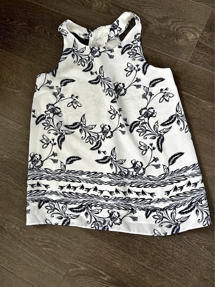 White Navy Floral Sleeveless Top Size S