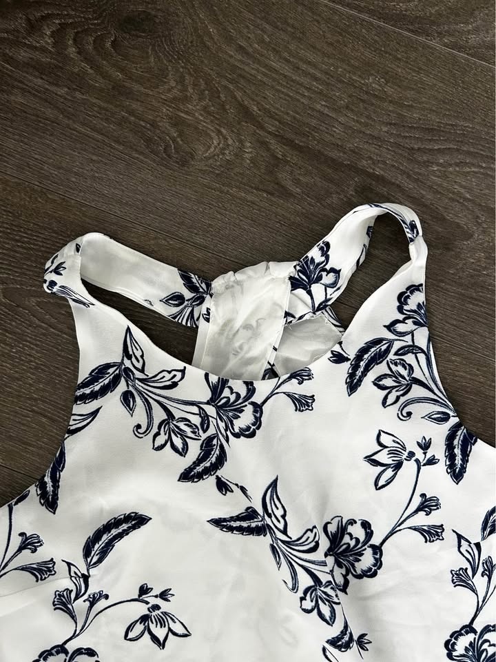 White Navy Floral Sleeveless Top Size S - photo 3