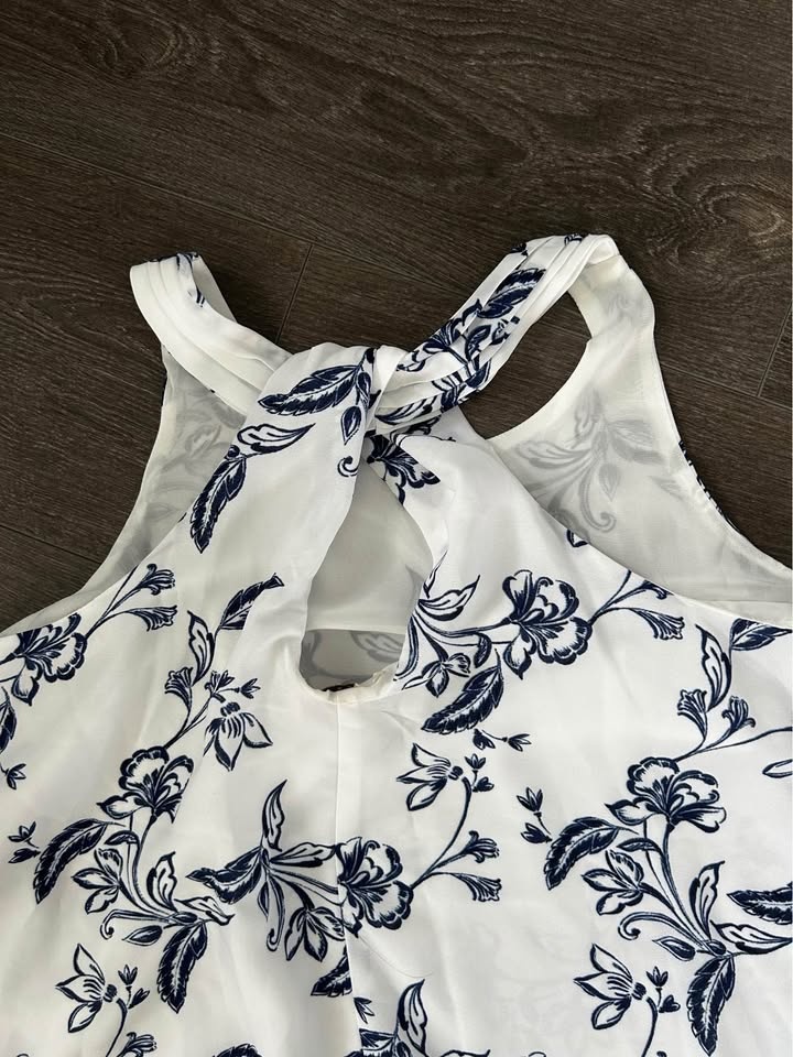 White Navy Floral Sleeveless Top Size S - photo 4