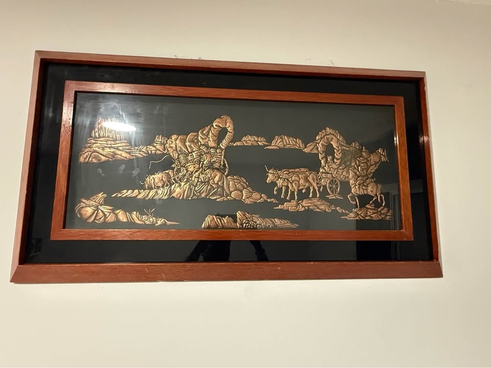 Stunning Vintage 3D Copper Relief – Western Wagon Trail