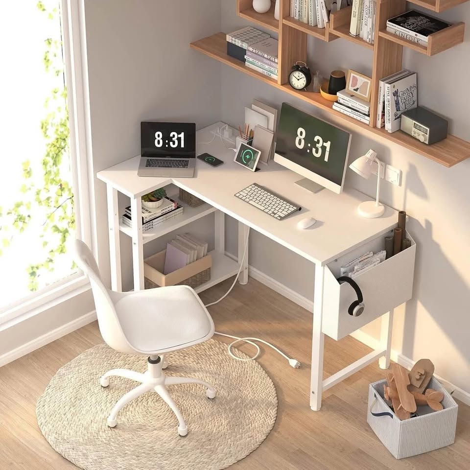 Lufeiya White L Shaped Computer Desk - photo 2