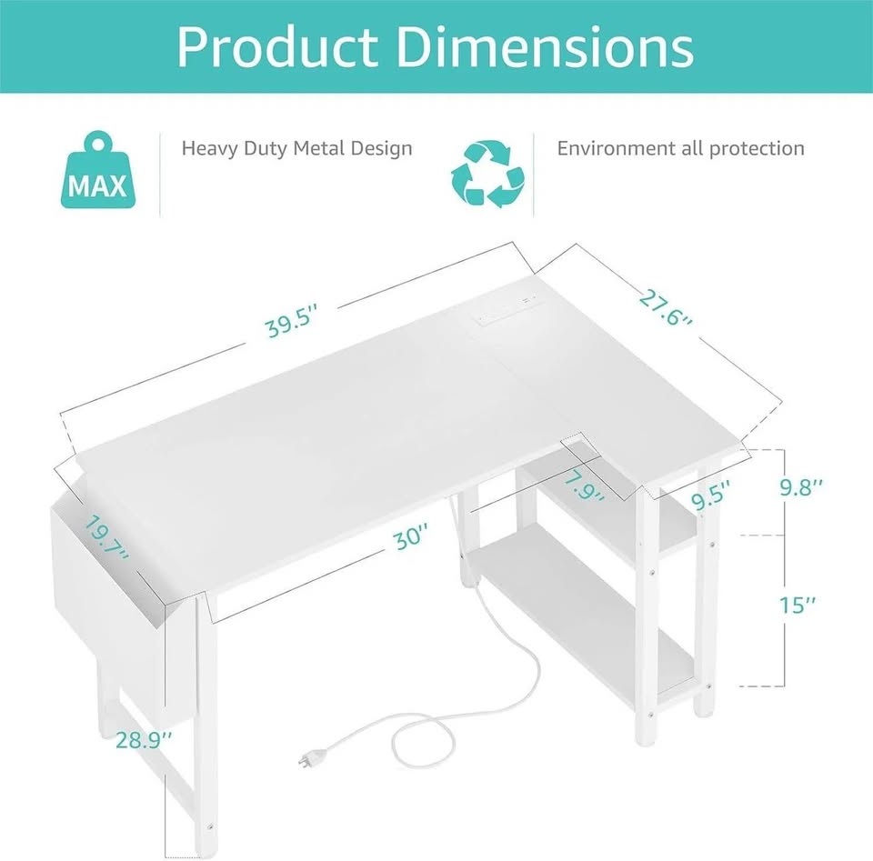 Lufeiya White L Shaped Computer Desk - photo 3