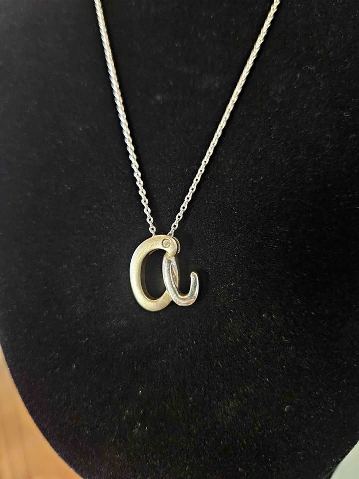 Sterling Silver 'a' Initial Necklace w Diamond Accent