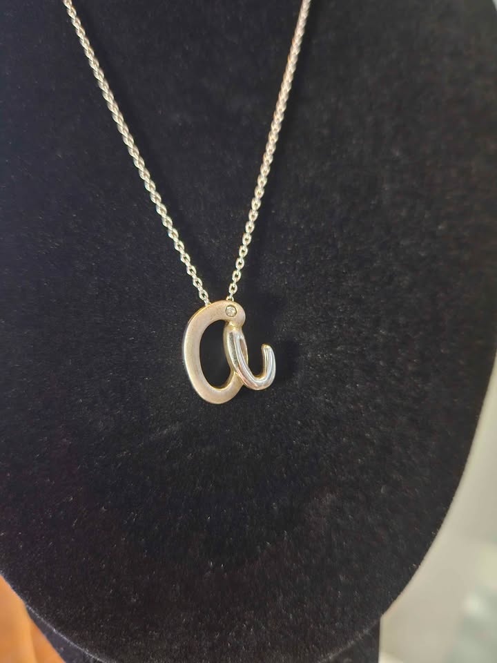 Sterling Silver 'a' Initial Necklace w Diamond Accent - photo 2