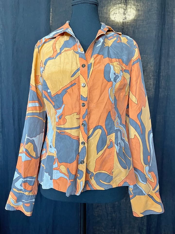 Jones New York Collection 100% Silk Blouse - Orange, Size 8 Peti
