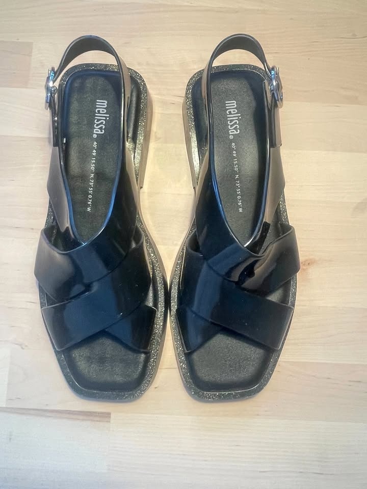 Melissa Melrose PVC Slingback Sandals - Black Glitter Sole - US