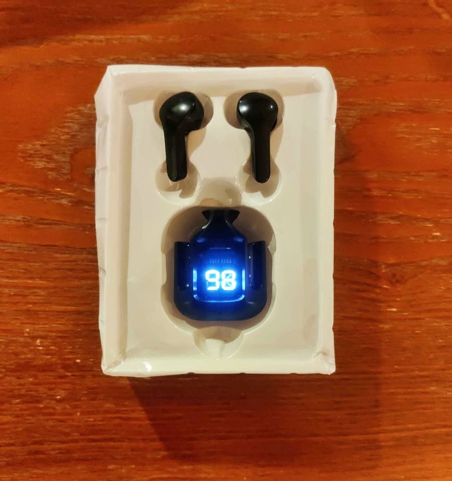 Black Wireless Earbuds with Digital Charging Case