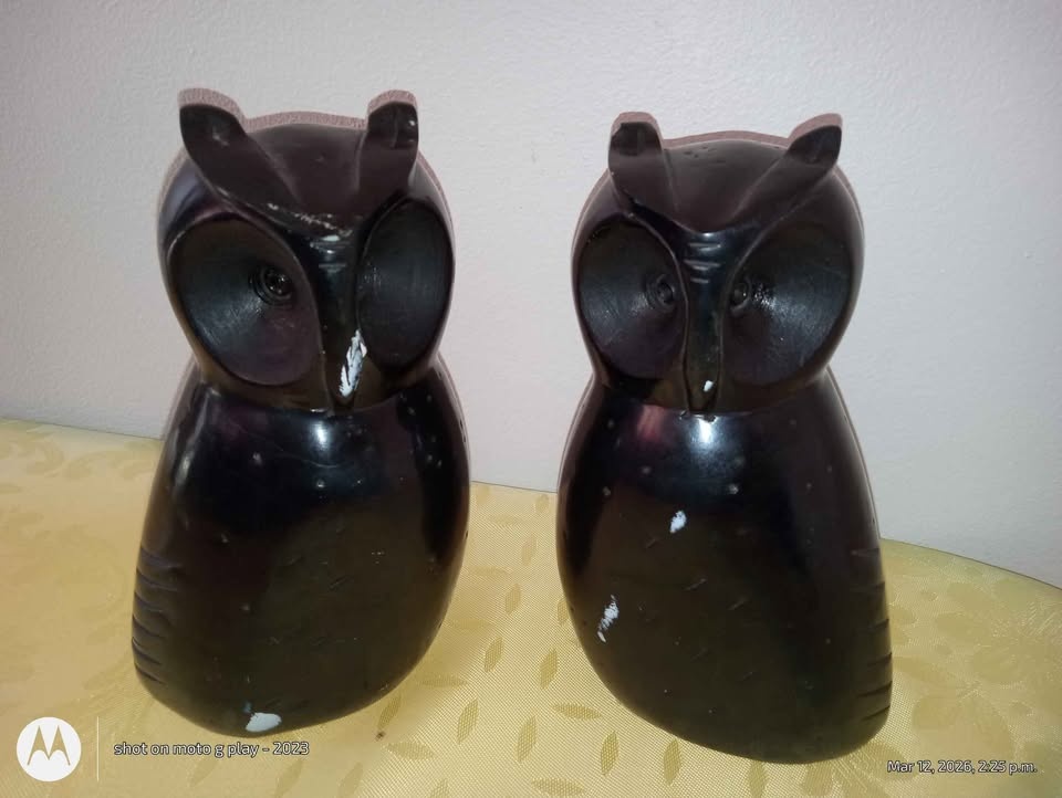 Heavy Black Carved Soapstone Owl Figurines Vintage - photo 3