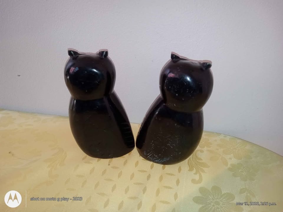 Heavy Black Carved Soapstone Owl Figurines Vintage - photo 4