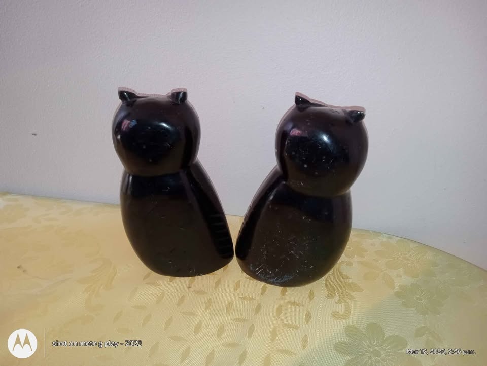 Heavy Black Carved Soapstone Owl Figurines Vintage - photo 5