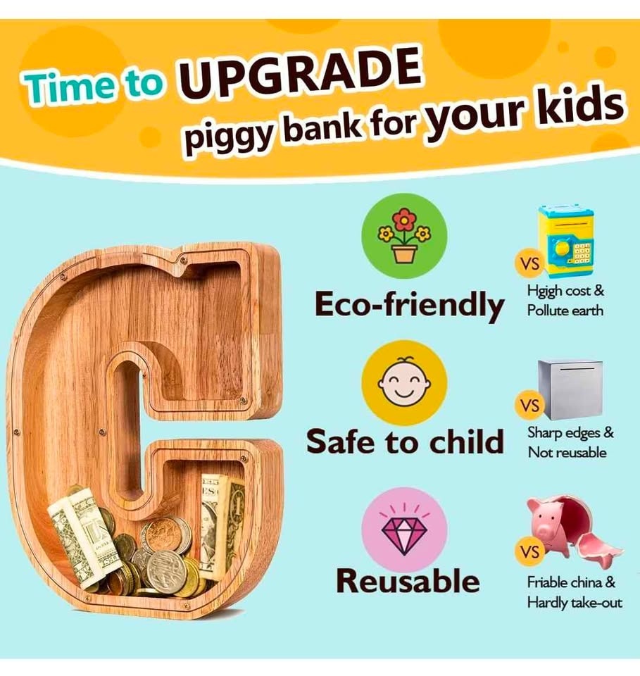Wooden Letter "C" Piggy Bank - Kids Money Saving Bank - photo 5