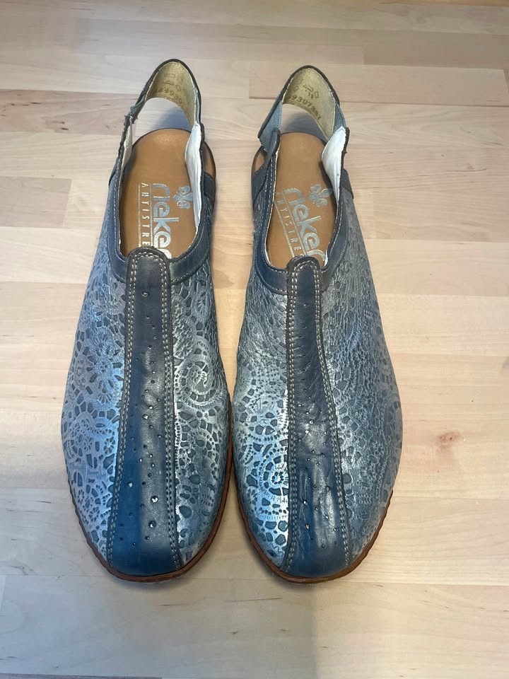 Rieker Slingback Shoes Blue/Silver Leather EU 40 US 39