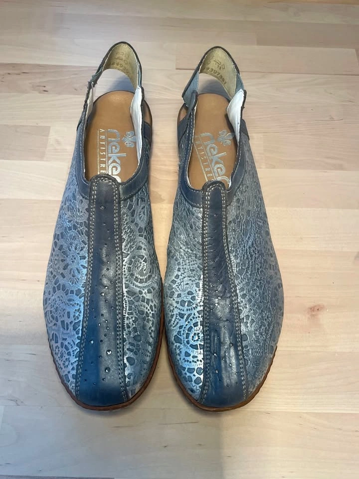 Rieker Slingback Shoes Blue/Silver Leather EU 40 US 39