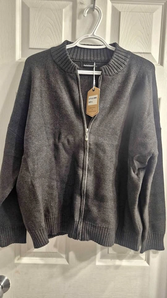 Justalwart Dark Grey Full-Zip Knit Sweater & Quilted Jacket L