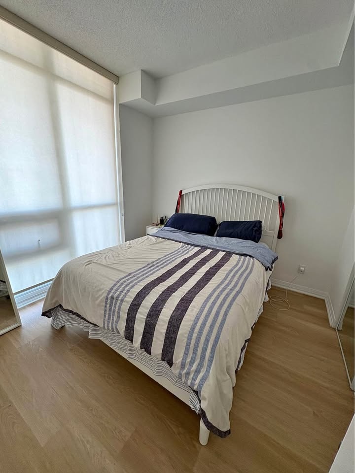 White solid wood Bed Frame with Headboard, and mattress