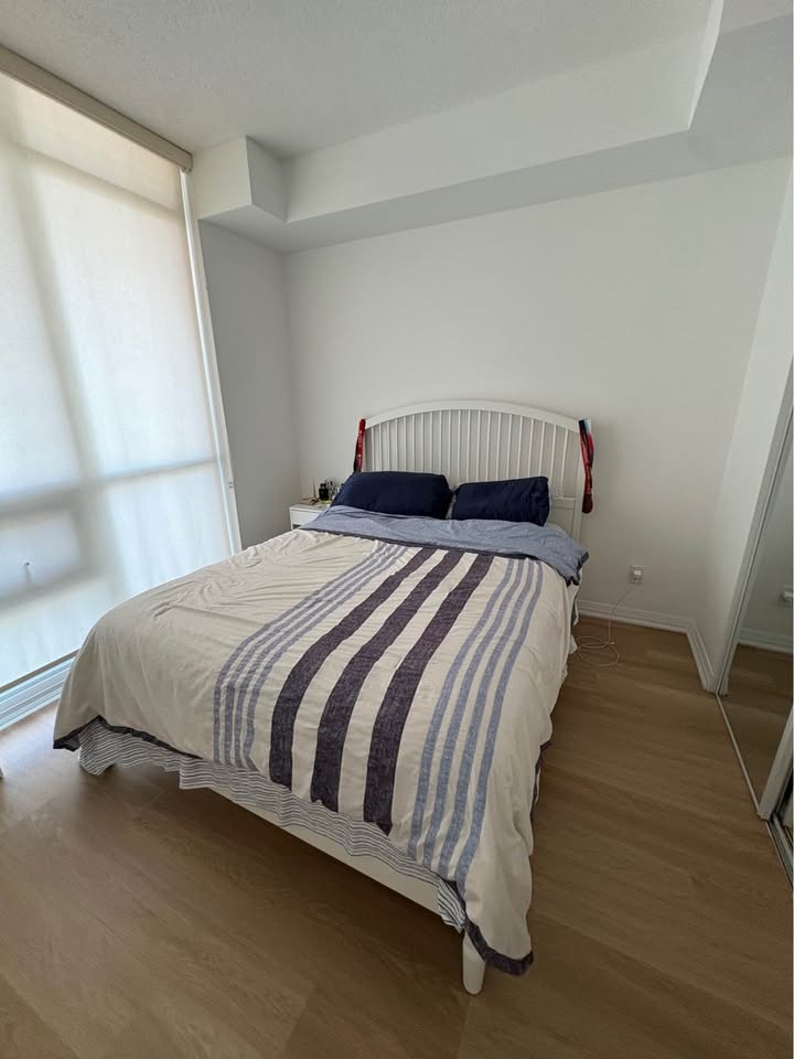 White solid wood Bed Frame with Headboard, and mattress - photo 2