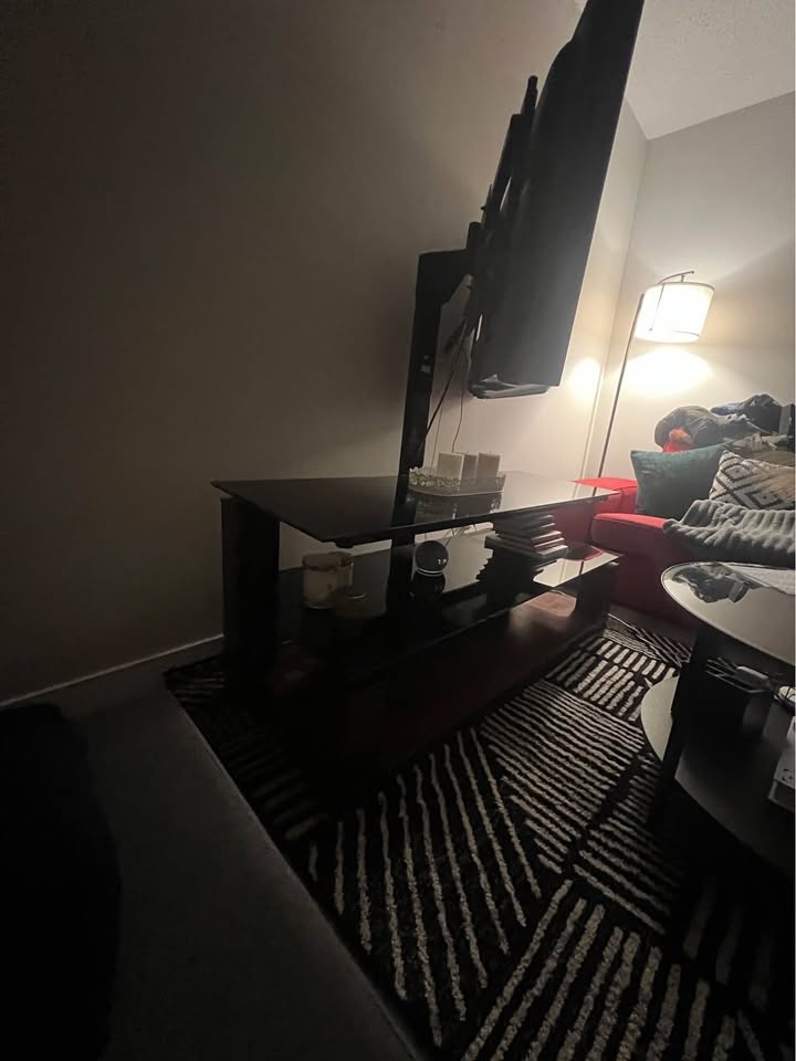 TV Stand for Sale – Modern Black Glass & Wood Design - photo 3