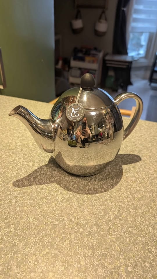 3 Teapots - Black Ceramic, Silver, Green Cast Iron - photo 4