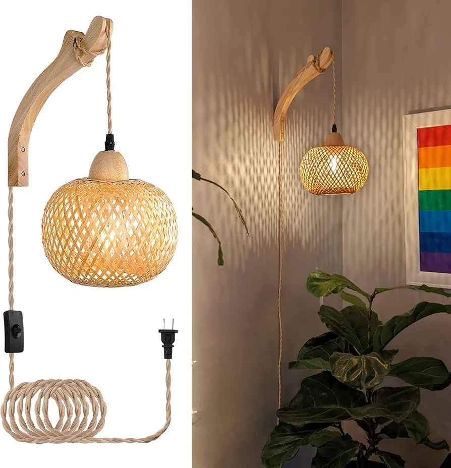Bamboo Lantern Plug-in Wall Sconce - photo 2