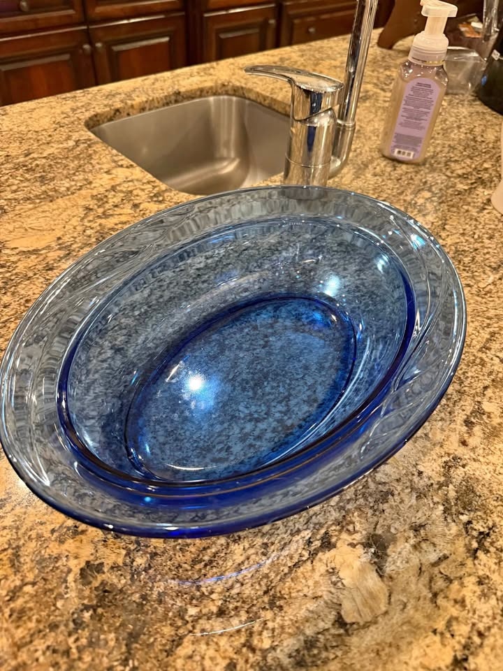 Large Oval Blue Glass Bowl