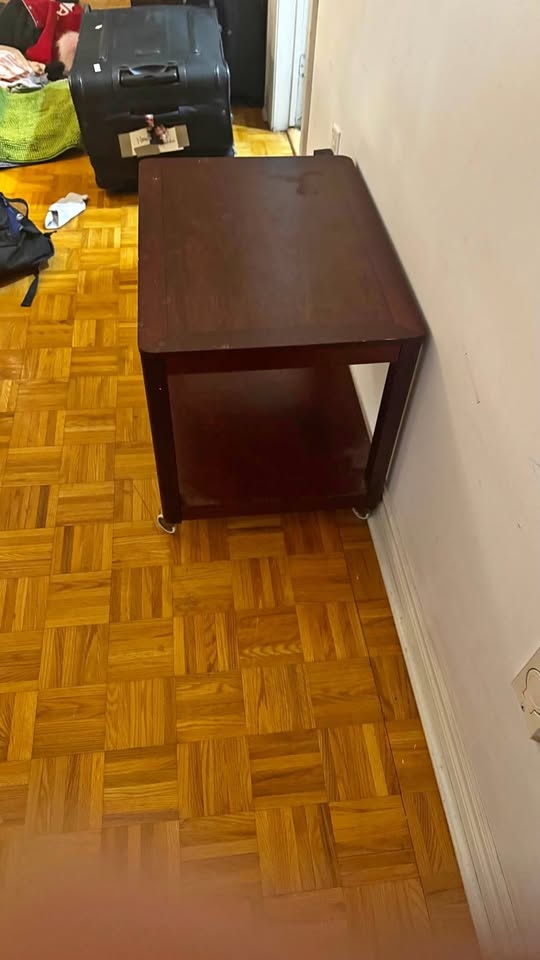 Dark Wood Side Table with Wheels