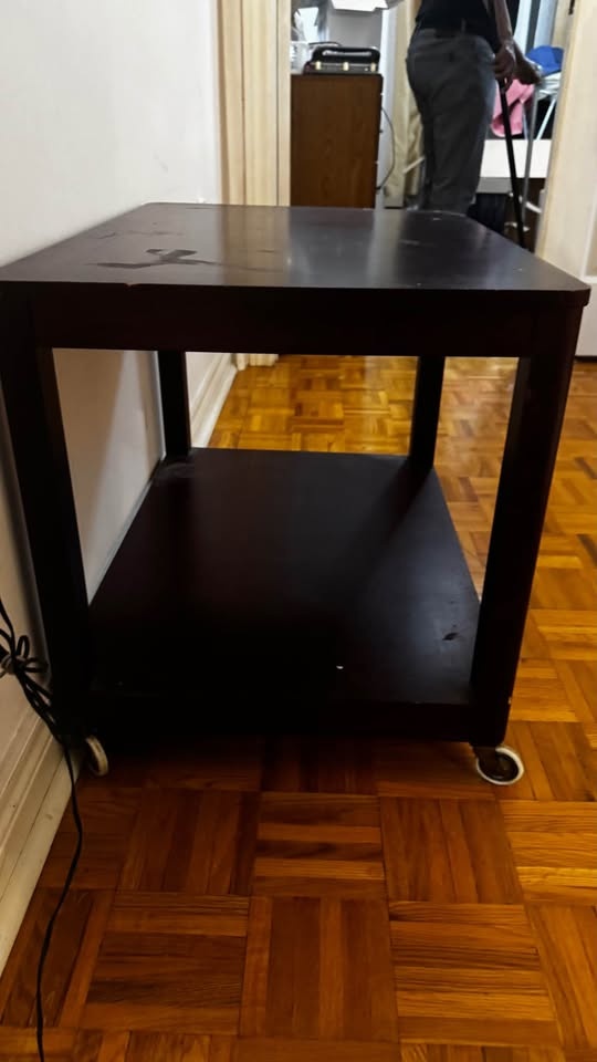 Dark Wood Side Table with Wheels - photo 2
