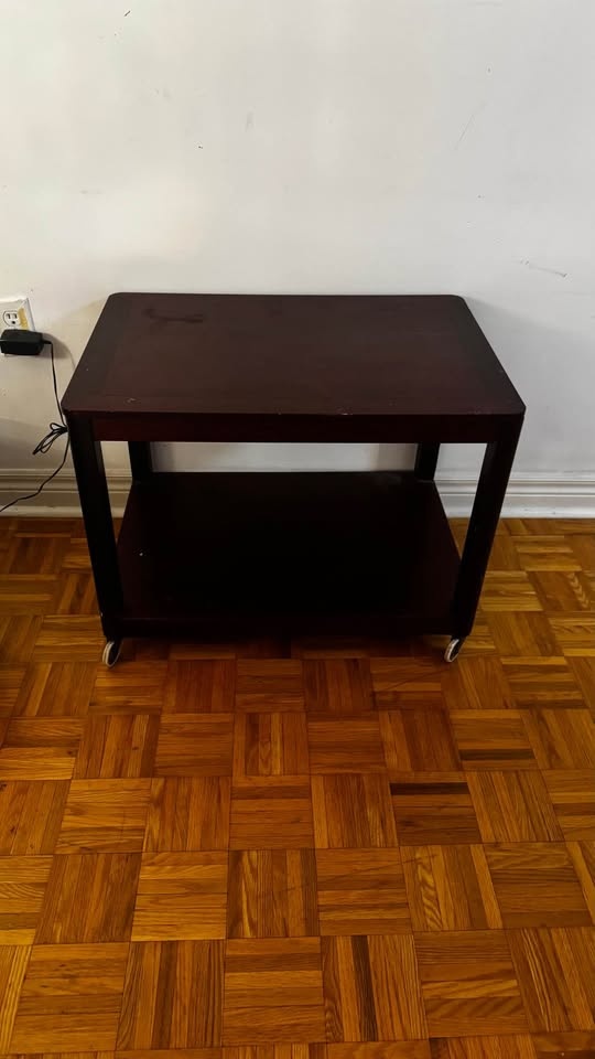 Dark Wood Side Table with Wheels - photo 4