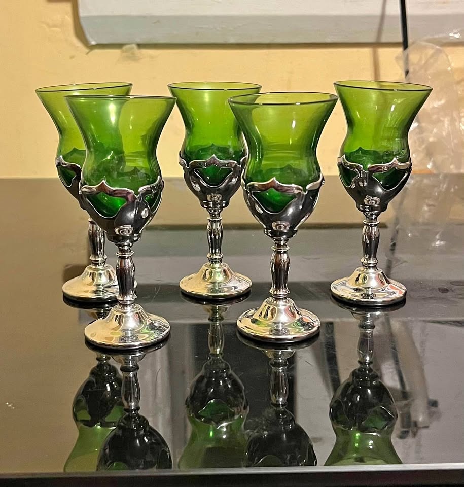 Vintage 5 pc Farber Bros Krome Kraft Shot Glasses