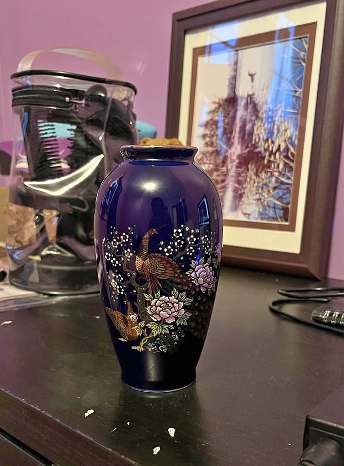 Kyoto Imperial Peacock Japanese Porcelain Blue Vase