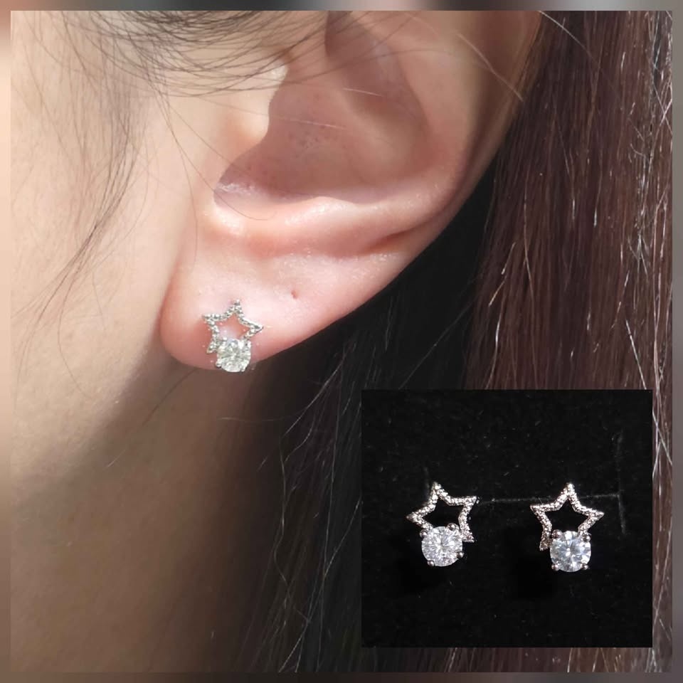 New Moissanite Silver Star Stud Earrings (9H1F)