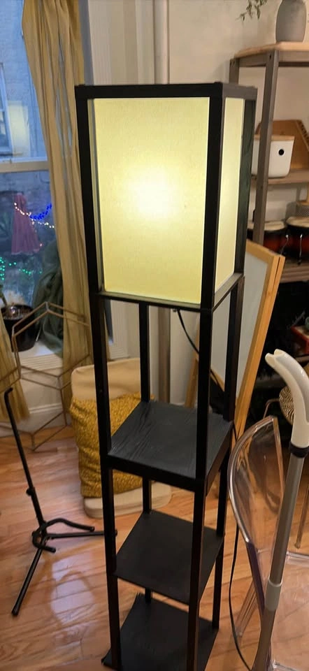 Black Floor Lamp with Shelves and Drawer - photo 5