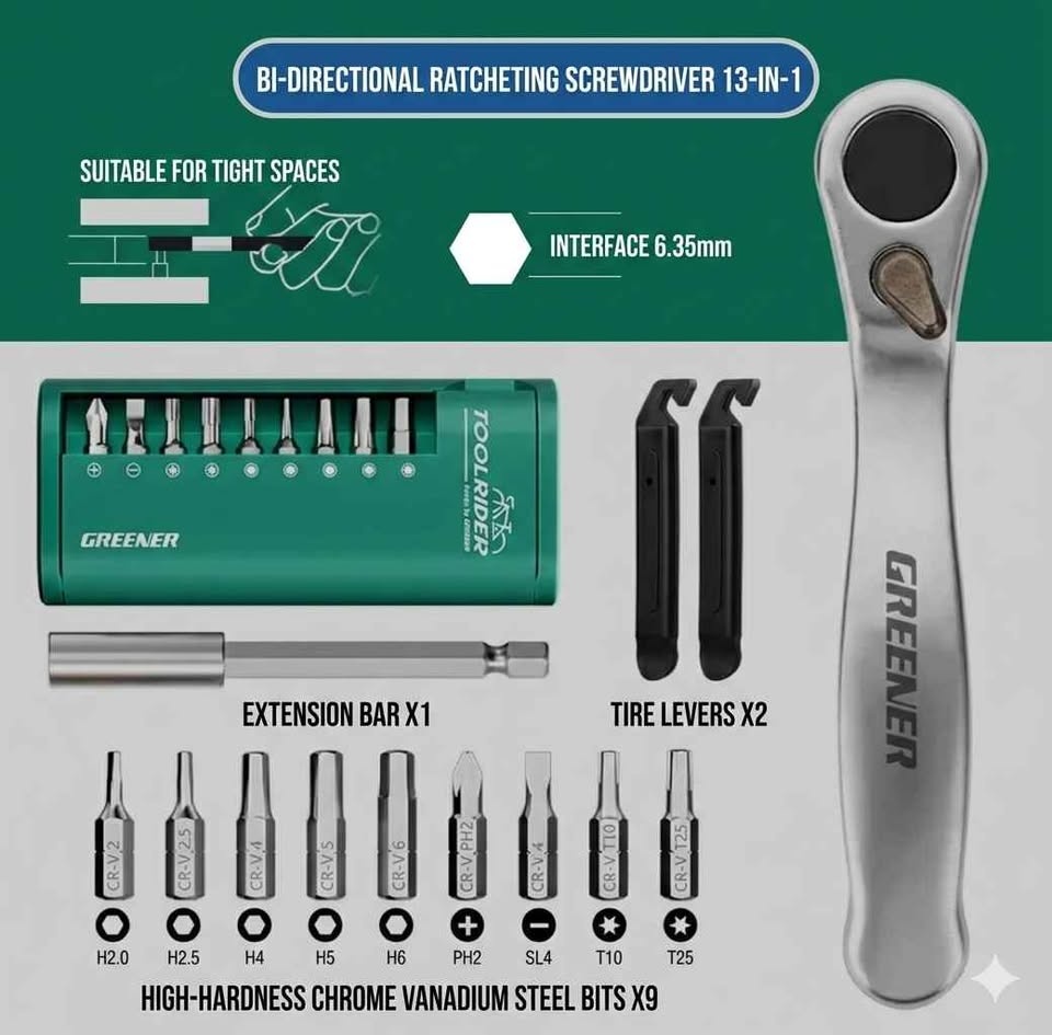13-in-1 Mini Ratcheting Wrench Bike Repair Multi-Tool Set - photo 2