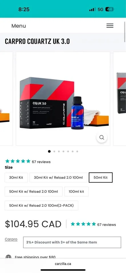 CarPro Cquartz UK 3.0 50ml Kit thumbnail