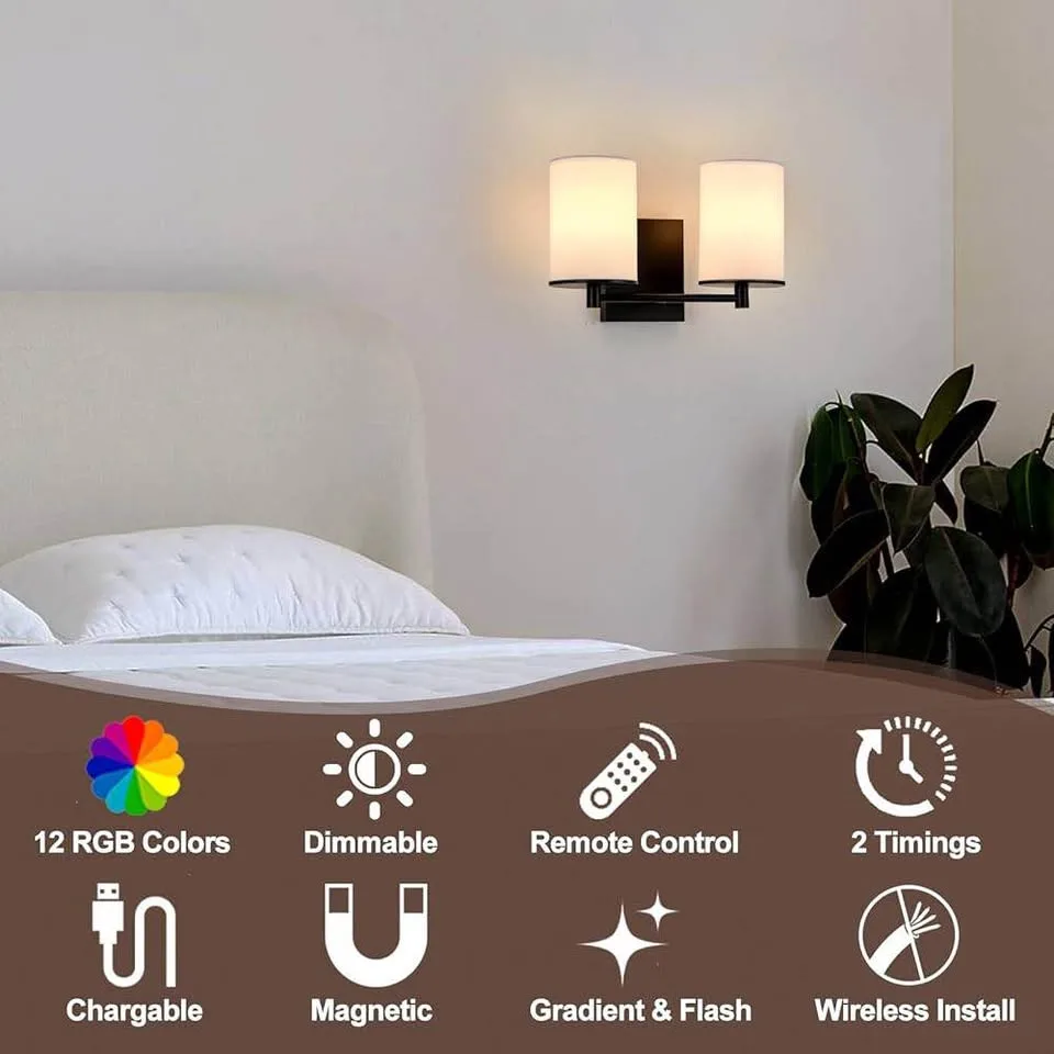 Dual Light Fixture, Rechargeable Battery Operated, Black image indicator(2)